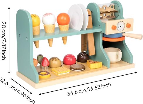 Ice Cream and Sturdy Wooden Play Ice Cream Stand with Coffee Machine Pretend Café Counter with Display Shelf for Home Playroom in Saudi Arabia