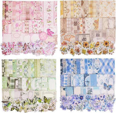 400pcs Vintage Scrapbook Paper Junk Journal Paper Scrapbook Supplies Kit Decorative Pattern Collage Floral Cardstock Assorted Bullet Journaling Stickers Scrap Book for Wedding Valentine (Flowers-1) in Saudi Arabia