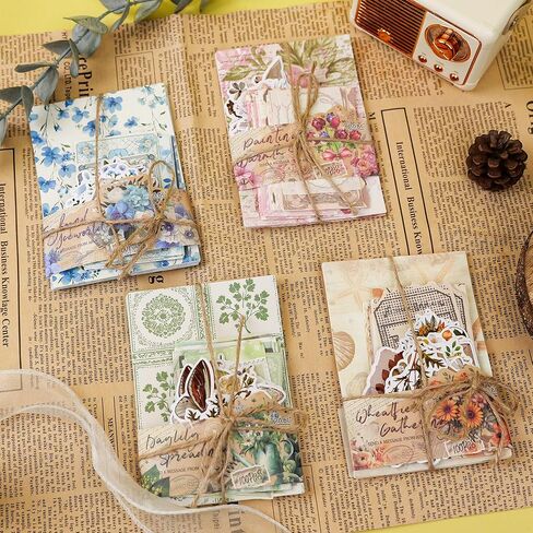 400pcs Vintage Scrapbook Paper Junk Journal Paper Scrapbook Supplies Kit Decorative Pattern Collage Floral Cardstock Assorted Bullet Journaling Stickers Scrap Book for Wedding Valentine (Flowers-1) in Saudi Arabia