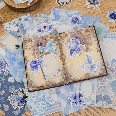 400pcs Vintage Scrapbook Paper Junk Journal Paper Scrapbook Supplies Kit Decorative Pattern Collage Floral Cardstock Assorted Bullet Journaling Stickers Scrap Book for Wedding Valentine (Flowers-1) in Saudi Arabia