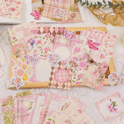 400pcs Vintage Scrapbook Paper Junk Journal Paper Scrapbook Supplies Kit Decorative Pattern Collage Floral Cardstock Assorted Bullet Journaling Stickers Scrap Book for Wedding Valentine (Flowers-1) in Saudi Arabia