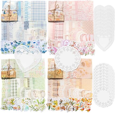 420Pcs Vintage Floral Scrapbook Supplies Kit, Retro Flower Scrapbook Paper Junk Journal Stickers Set, DIY Craft Accessories for Bullet Journal Planner Collage Card Making in Kuwait