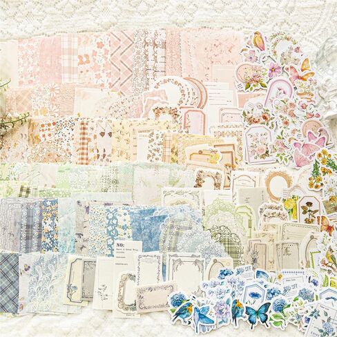 420Pcs Vintage Floral Scrapbook Supplies Kit, Retro Flower Scrapbook Paper Junk Journal Stickers Set, DIY Craft Accessories for Bullet Journal Planner Collage Card Making in Kuwait