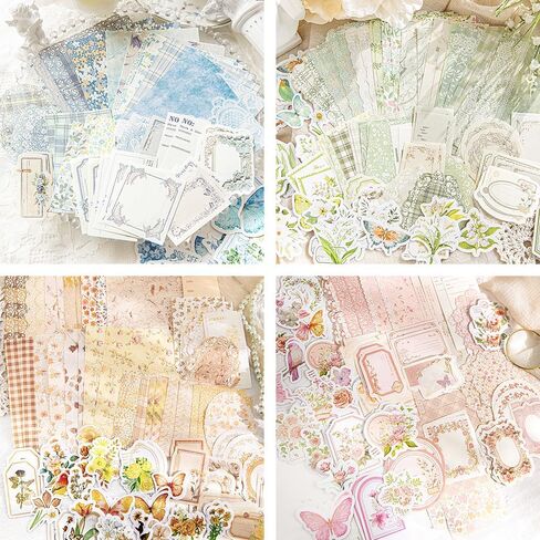 420Pcs Vintage Floral Scrapbook Supplies Kit, Retro Flower Scrapbook Paper Junk Journal Stickers Set, DIY Craft Accessories for Bullet Journal Planner Collage Card Making in Kuwait