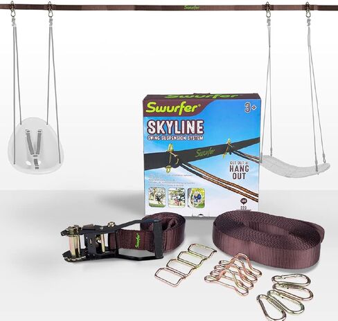 Swurfer Skyline Tree Swing Hanging Kit – Heavy Duty, Weather Resistant, Swing Line to Hang Multiple Swings, Span Up to 40 Feet, Includes 4 Adjustable Locking Anchors & Carabiners, Easy Installation in Saudi Arabia