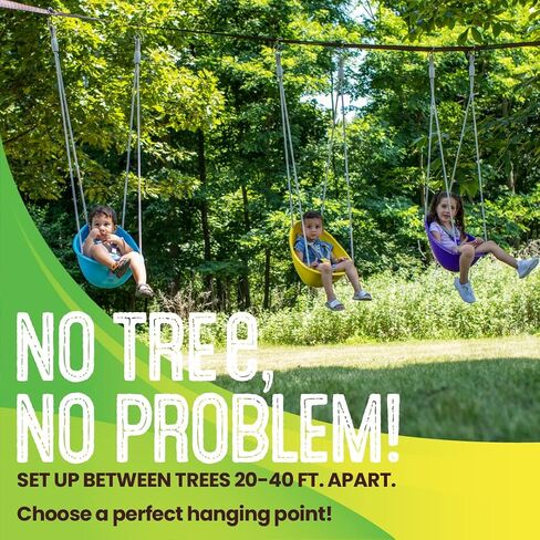 Swurfer Skyline Tree Swing Hanging Kit – Heavy Duty, Weather Resistant, Swing Line to Hang Multiple Swings, Span Up to 40 Feet, Includes 4 Adjustable Locking Anchors & Carabiners, Easy Installation in Saudi Arabia