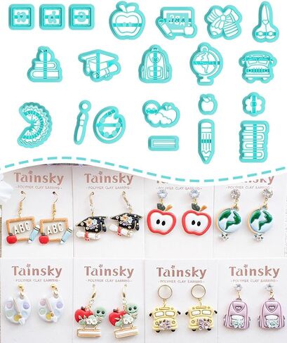 Tainsky Library Polymer Clay Cutters, 20 Shapes for Back to School Earrings in Kuwait