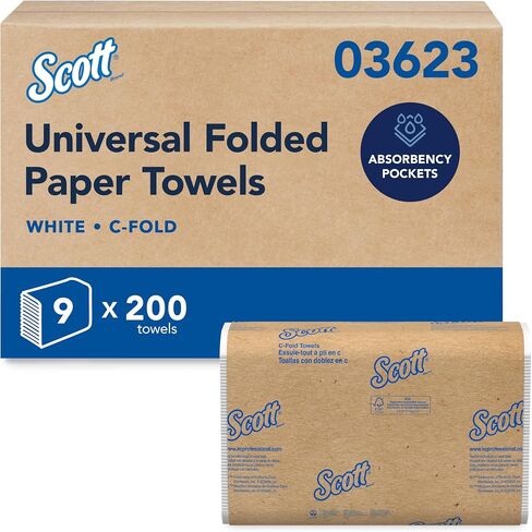 Scott Essential C Fold Paper Towels (01510) with Fast-Drying Absorbency Pockets, 12 Packs / Case, 200 C Fold Towels / Pack in Kuwait