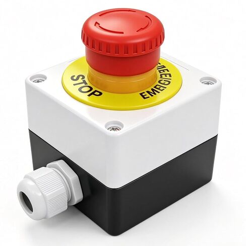 TWTADE / 22mm 2 NC أحمر لافتة الفطر لإيقاف الطوارئ مع زر 10A 600V صندوق مفاتيح إيقاف (ضمان 3 سنوات) YW1B-V4E02R-BOX in Kuwait