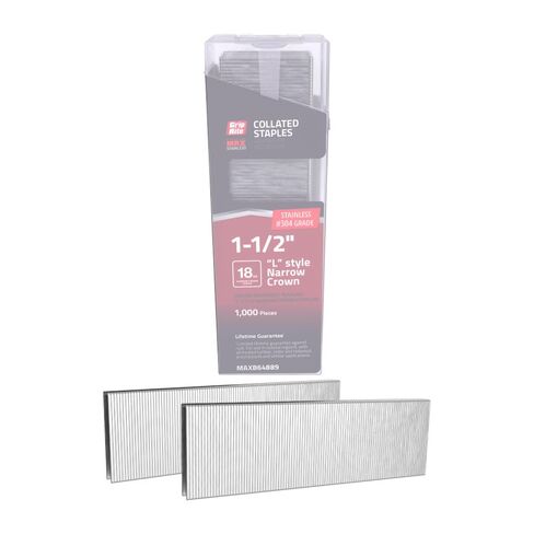 Grip Rite Prime Guard MAXB64889 45.72 سم تاج ضيق 1/4 بوصة من 1-1/2 بوصة دبوس من الفولاذ المقاوم للصدأ 304 في علبة مشبك الحزام (عبوة من 1000) in Kuwait