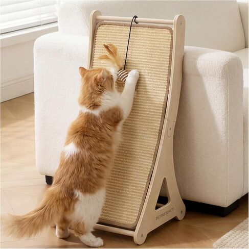 Sisal Cat Scratcher, 24" Wooden Ramp with Feather Mouse Toy in Kuwait