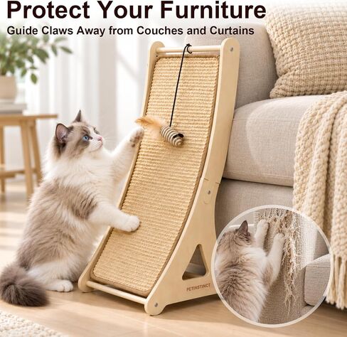 Sisal Cat Scratcher, 24" Wooden Ramp with Feather Mouse Toy in Kuwait