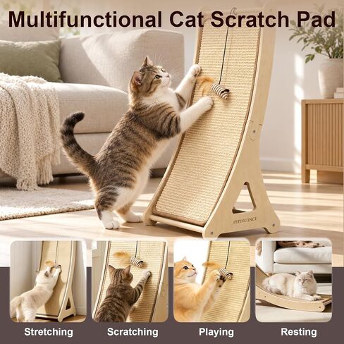 Sisal Cat Scratcher, 24" Wooden Ramp with Feather Mouse Toy in Kuwait