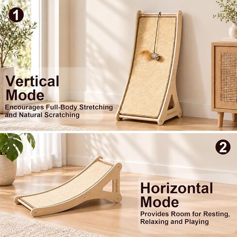 Sisal Cat Scratcher, 24" Wooden Ramp with Feather Mouse Toy in Kuwait