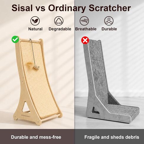 Sisal Cat Scratcher, 24" Wooden Ramp with Feather Mouse Toy in Kuwait