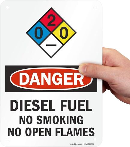سمارت ساين لافتة NFPA بعنوان "Danger - Diesel Fuel, No Smoking No Open Flames" من الالومنيوم مقاس 10 انش × 14 انش - اسود/احمر على ابيض - -S-9401-AL in Kuwait