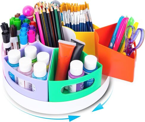 CraftGenes Rotating Art Supply Organizer, 7 Removable Compartments, White in Saudi Arabia