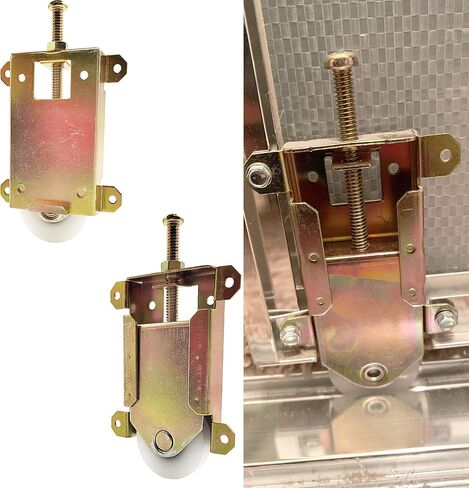 Sliding Mirror Door Rollers Assembly Fit Contractors Part #W8020C, 1-1/2" Nylon Concaved Wheels, 2-1/2" Hole Centers, Top Adjustable, Yellow Zinc Plated, 2 Pack in Kuwait