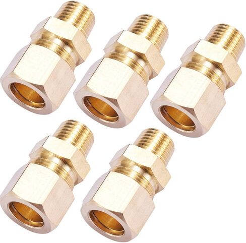 Brass Compression Tube Pipe Fitting Connector, Straight Coupling Adapter, 3/8" Tube OD x 3/8" NPT Male Connector 5pcs (3/8" OD Compression x 3/8" NPT Male) in Kuwait