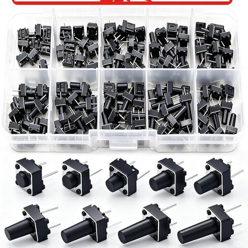 TWTADE 90PCS 2 Pin Tactile Switch Micro Momentary Push Button Switch Tact Assortment Kit 6 x 6 x 4.3/5/6/7/8/9/10/11/12mm(Each Values 10pcs) QC-9V-2P in Kuwait