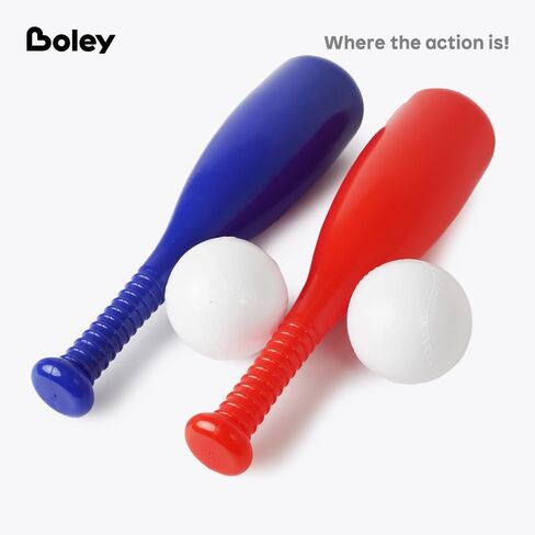 Boley 6-Piece Toy Baseball Set for Kids & Toddlers - 2 Soft Plastic Baseball Bats Measuring 15" in Length Each and 4 Balls - Perfect Indoor & Outdoor Sport Game - Safe & Durable - Ages 2 and up in Kuwait