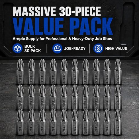 VESTTIO Phillips #2 PH2 Screwdriver Bits Set Drywall Insert Bits 30PCS 1 Inch/25 mm Length 1/4 Inch Hex Shank S2 Alloy Steel for Screwdriver Drill Driver with Storage Case in Kuwait