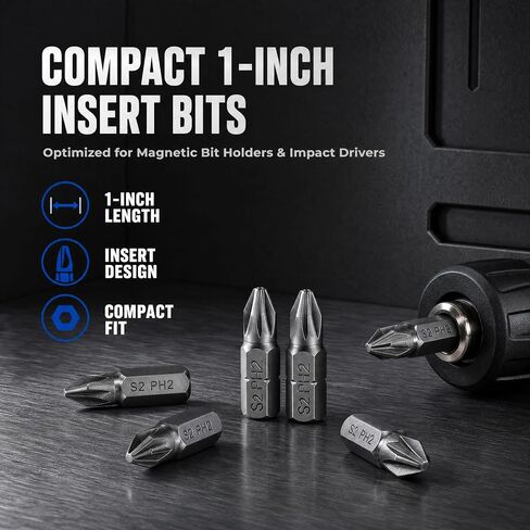 VESTTIO Phillips #2 PH2 Screwdriver Bits Set Drywall Insert Bits 30PCS 1 Inch/25 mm Length 1/4 Inch Hex Shank S2 Alloy Steel for Screwdriver Drill Driver with Storage Case in Kuwait
