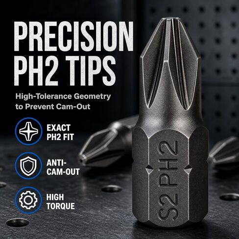 VESTTIO Phillips #2 PH2 Screwdriver Bits Set Drywall Insert Bits 30PCS 1 Inch/25 mm Length 1/4 Inch Hex Shank S2 Alloy Steel for Screwdriver Drill Driver with Storage Case in Kuwait