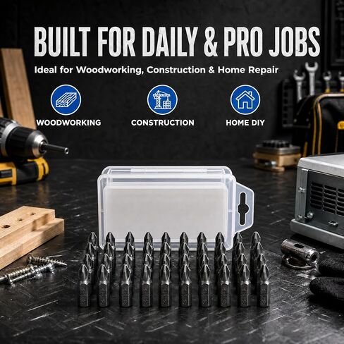 VESTTIO Phillips #2 PH2 Screwdriver Bits Set Drywall Insert Bits 30PCS 1 Inch/25 mm Length 1/4 Inch Hex Shank S2 Alloy Steel for Screwdriver Drill Driver with Storage Case in Kuwait