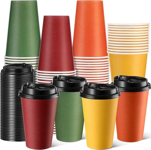 Teenyyou 48 Pack Fall Coffee Cups with Lids, 8 oz Orange Paper Hot Cold in Saudi Arabia
