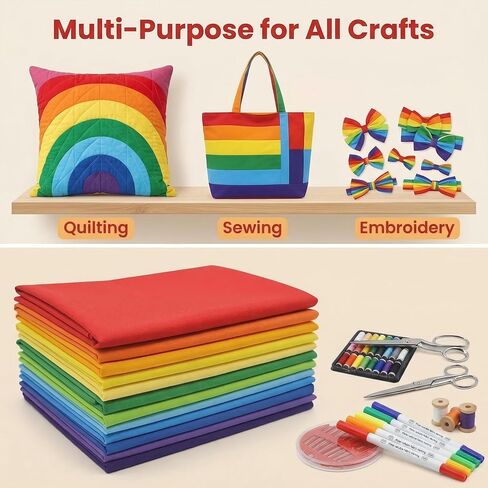 ibotti Fat Quarters Quilting Fabric Bundles Cotton, (Bright Rainbow) in Kuwait
