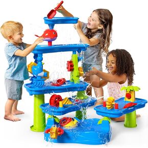 CozyBomB® Water Table for Toddlers 3-5,Sand Water Tables with Fishing Game Set,5 Tier Outdoor Toys for Kids Ages 4-8,Summer Beach Outside Sensory Table Activity, Party Birthday Gift in Kuwait