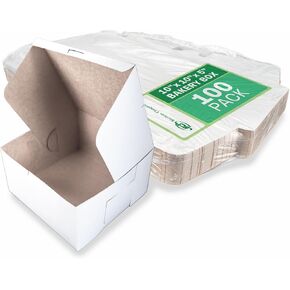 Southern Champion Tray 0977 Premium Clay Coated Kraft Paperboard White Non-Window Lock Corner Bakery Box, 10" Length x 10" Width x 5-1/2" Height (Case of 100) in Kuwait