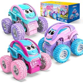 Vroomix JOVA 3 Pack Monster Truck Toys for Kids Girls, Friction Powered Pull Back Car Toys with Crash, Flip & Bouncing for Girls Age 18 Month and Up, Kids Girl Toys Birthday Gifts in Kuwait