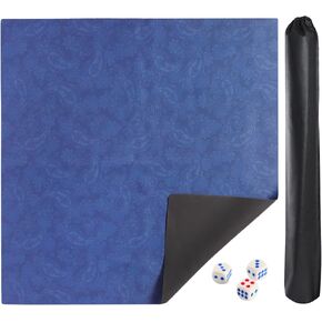 Mahjong Mat, Mahjong Table Mat with Prints & Extra Dice, for Poker, Card, Mahjong, Dominoes Games (Blue, 35 inches) in Kuwait