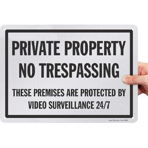 SmartSign - K-7496-AL-12x18 لافتة "الملكية الخاصة - ممنوع التعدي على ممتلكات الغير، محمية بمراقبة الفيديو" | ألومنيوم غير عاكس مقاس 12 × 18 بوصة، وألومنيوم غير عاكس مقاس 12 × 18 بوصة in Kuwait