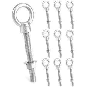 QWORK Threaded Eyebolts, 10 Pack 3/8" x 6" Long Stainless Steel Marine Grade Shoulder Eye Bolt in Kuwait