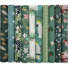 10Pcs Cotton Fabric Squares Bundles 25 x 25 cm Floral Patterns Printed Fabric Patchwork Craft Cloths for Sewing Quilting DIY Needlework Decoration Scrapbooking Handwork (Green) in Kuwait