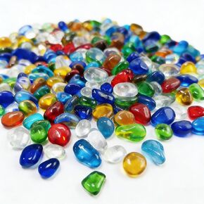 0.93LB Decorative Sea Glass Pebbles, Colorful Clear Irregular Stones for Fish Tank, Aquarium Gravel, Garden, Vase Filler, Turtle Tank Decoration (Colorful Glazed Sand, 0.93LB) in Kuwait