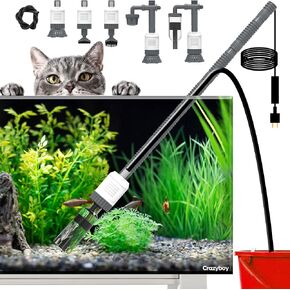 Crazyboy Electric Aquarium Gravel Cleaner 30W, 6-in-1 Automatic Fish Tank Vacuum with Strong Suction, Removable Motor, Water Changer & Sand Scraper Kit for Freshwater Saltwater Tanks in Kuwait
