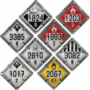 Numer-All Aluminum Flip File Placard, One Set with 8 Legends, Numbered - 13.75" x 13.75" Unpainted Back Plate with Rounded Corners - Complies with DOT Hazmat Placard Requirements in Saudi Arabia