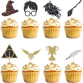24 Pack Wizard Cupcake Toppers, Glitter Magical Theme Cake Decorations in Kuwait