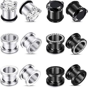 YOFANST 6pcs-12pcs Stainless Steel Clear Black Zircon Ear Tunnels Clear CZ Ear Stretcher Expander Piercing Diamond Gauge Plugs Set 8g-5/8 inch in Kuwait