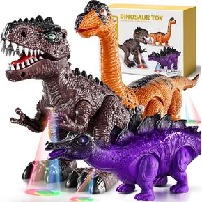 Lucky Doug 3 Pack Electric Walking Dinosaur Toys for Boys Aged 2 3 4 5 6 7 Years Old, Kids Dino Robot with Sounds ＆ Lights, Perfect Jurassic Tyrannosaurus Rex Gift for Birthday 3-5 Years in Saudi Arabia