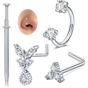 MODRSA Nose Rings 20g Nose Rings Hoops Nose Studs Nose Rings for Women Surgical Steel Nose Hoops 20 Gauge Nose Screw Nose Piercing Jewelry Silver Rose Gold in Saudi Arabia