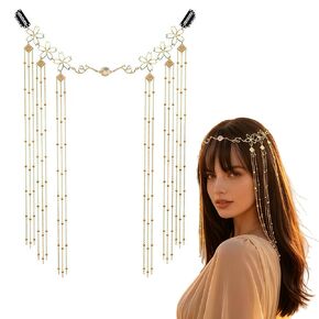 Gold Flower Beaded Tassel Forehead Head Chain, Boho Hair Accessories in Saudi Arabia