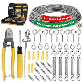 1/16" Wire Rope Kit Stainless Steel Cable 98ft, M5 Turnbuckles for Cable Wire Tensioner Kit with Organizer Bag, PVC Coated Cable Wires for String Light Hanging Kit/Curtain Wire/Clothesline Wire/Garden in Saudi Arabia