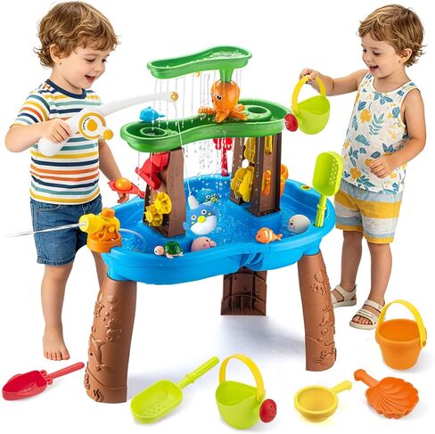 VROGTIK Water Table for Toddlers 3-5, Kids Sand Water Table with Fishing Game Set, Sensory Play Table Toys for Outdoor Pool Beach Backyard Summer Birthday Gift for Boys Outside Toys for Toddler in Kuwait