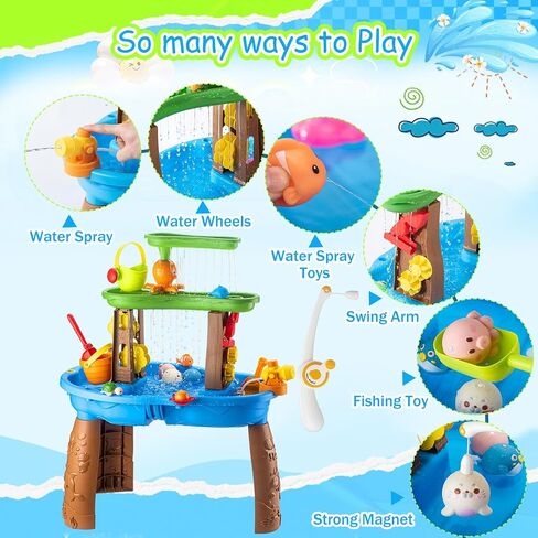 VROGTIK Water Table for Toddlers 3-5, Kids Sand Water Table with Fishing Game Set, Sensory Play Table Toys for Outdoor Pool Beach Backyard Summer Birthday Gift for Boys Outside Toys for Toddler in Kuwait
