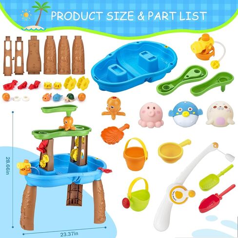 VROGTIK Water Table for Toddlers 3-5, Kids Sand Water Table with Fishing Game Set, Sensory Play Table Toys for Outdoor Pool Beach Backyard Summer Birthday Gift for Boys Outside Toys for Toddler in Kuwait